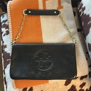 Tory Burch Black Leather Bag with Chain Strap
